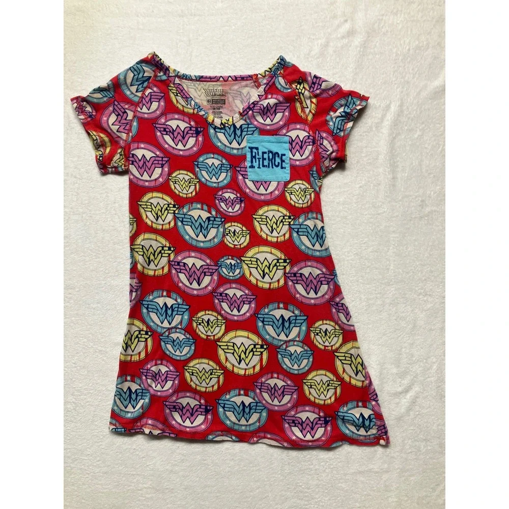 Briefly Stated Wonder Woman Fierce Pajama Sleep Shirt Red Small Medium DC Comics